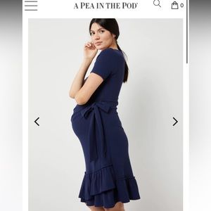 Maternity navy side tie ruffle dress